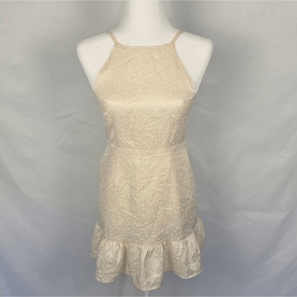 Stone Cold Fox Silk Mini Dress Size 1 White Leopard Jacquard w/ Ruffle Hem - Picture 3 of 7